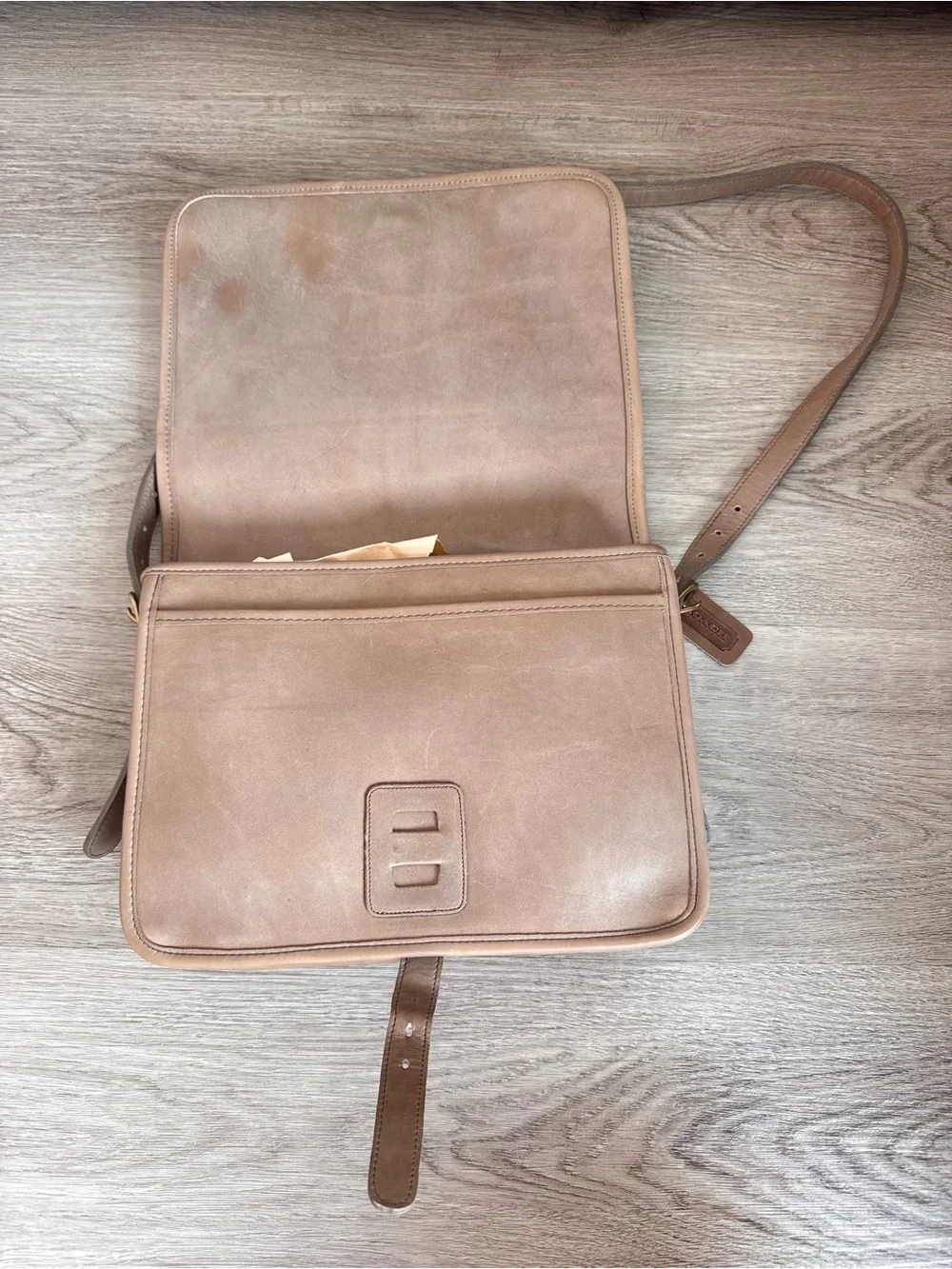 Coach Tan Leather Satchel with Gold Buckle